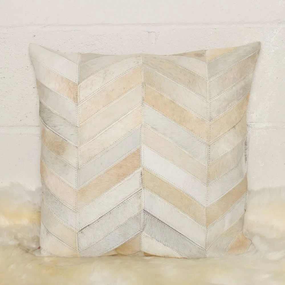 Natural Home Decor Torino Chevron Cowhide Pillow | 2-Piece | Natural | 18
